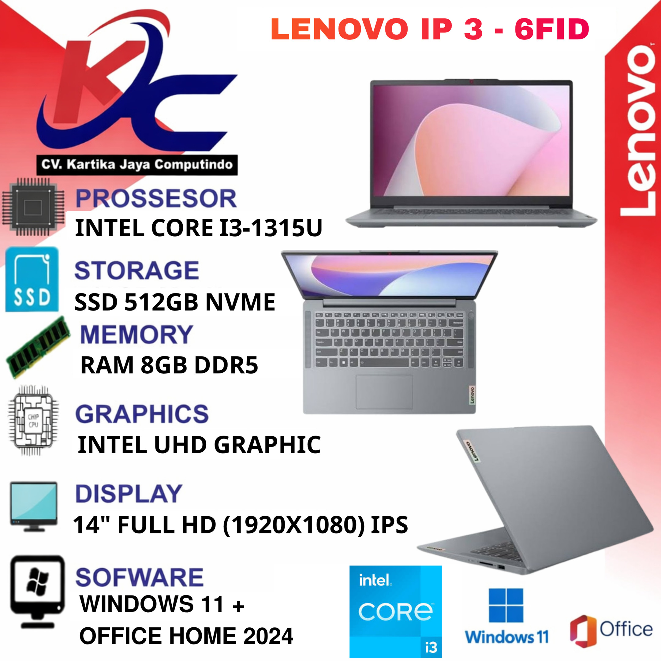 LENOVO IP 3 - 6FID  I3-1315U/ 8GB/ SSD512/ W11 OHS AGREY